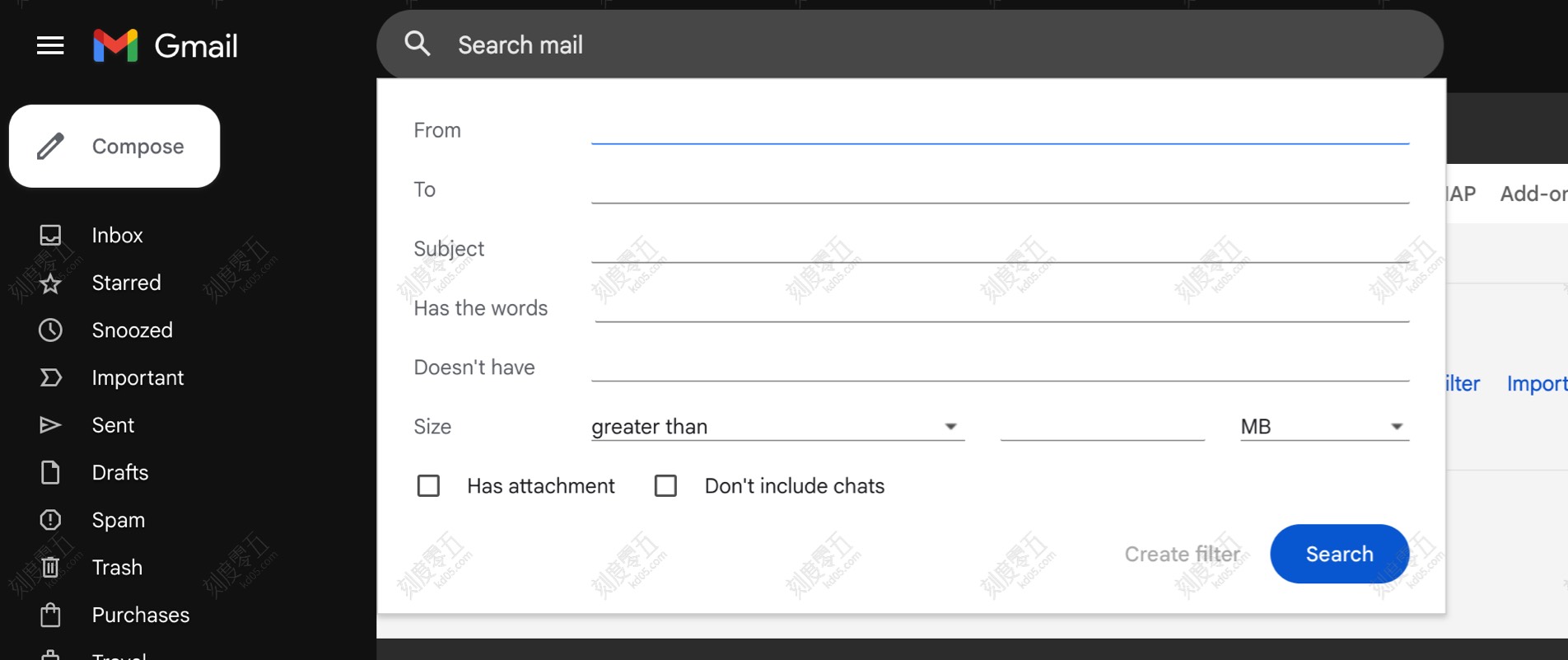 Gmail filter settings